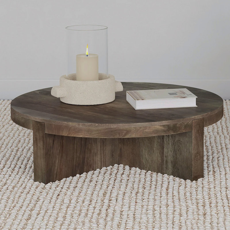 Round Solid Mango Wood Coffee Table, Brown