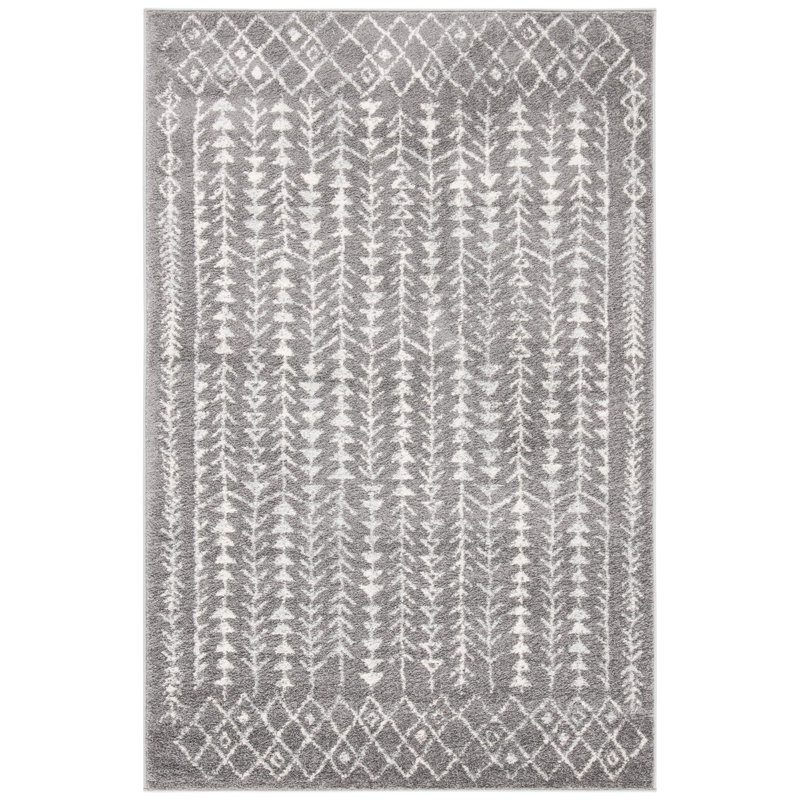 Tapis gris foncé / ivoire Renshaw, Rectangle 10 pi x 13 pi