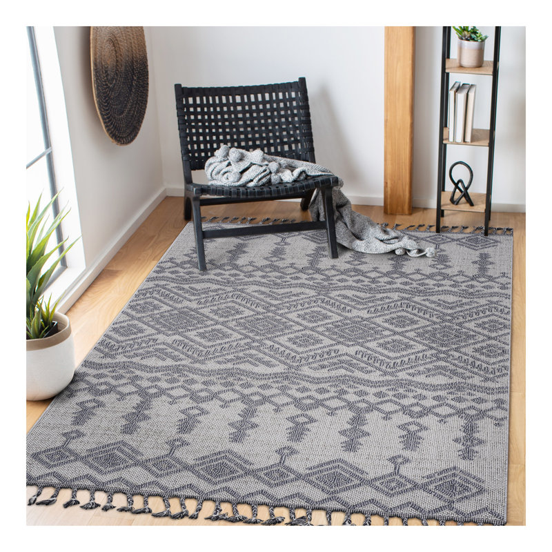 Tapis d'intérieur / extérieur blanc / gris Collection, Rectangle 5 pi 3 po x 7 pi 6 po