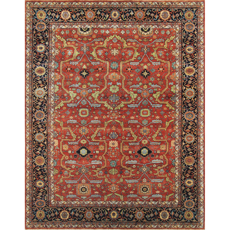 Rectangle Ferehan Oriental Hand-Knotted Wool Area Rug in Rust/Brown/Black, Rectangle 6' x 12'
