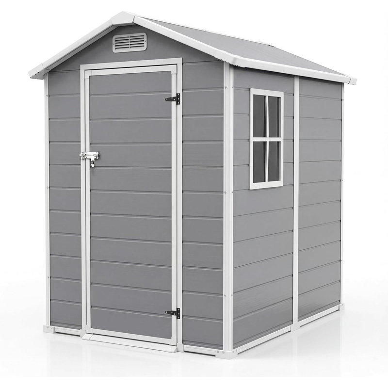 Remise de rangement extérieure en résine plastique avec porte et fenêtre verrouillables 4 x 6 pi, Gris