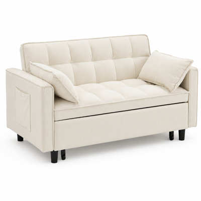 55'' Velvet 3-in-1 Convertible Sleeper Loveseat with Pull-Out Bed & Adjustable Backrest