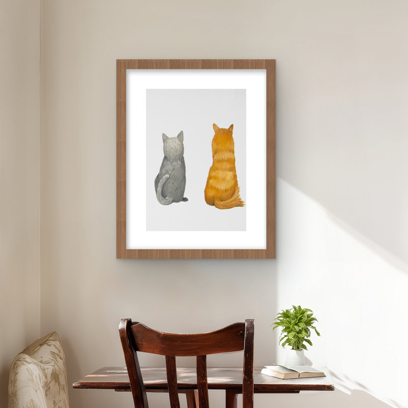 «Six Cats Lined Up Back View - Feline», reproduction encadrée