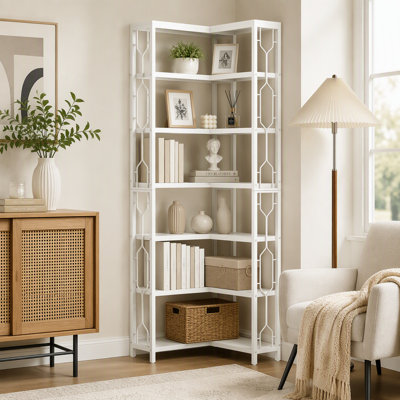 7-Tier Corner Bookshelf, Industrial Corner Etagere Bookcase