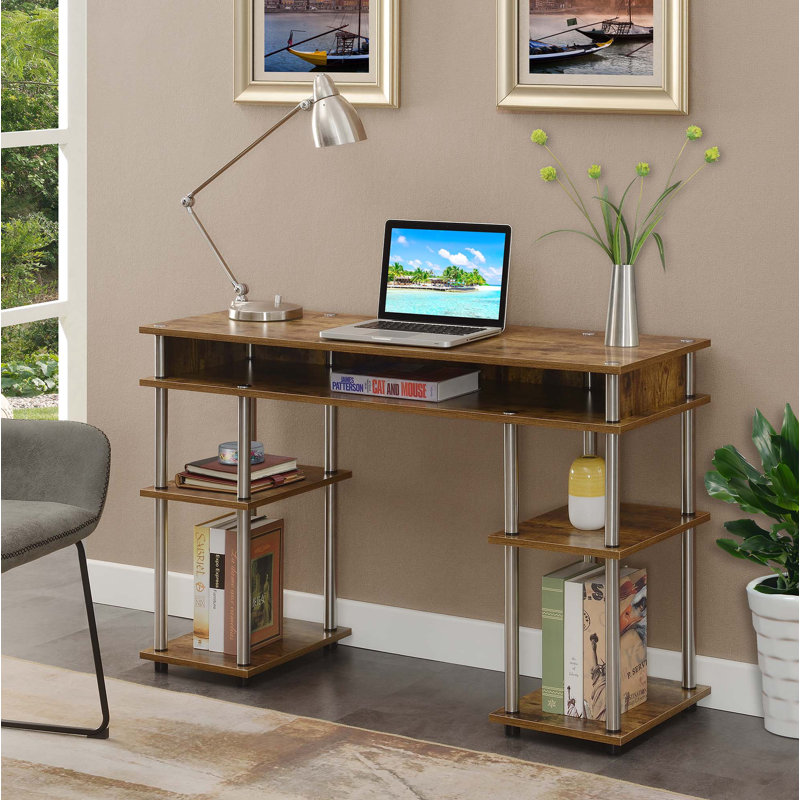 Bureau d'écriture avec tablettes sans outils Edwin, Bois de grange / mâts argent