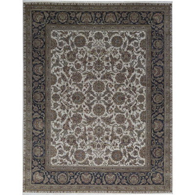 Tapis ivoire et noir noué à la main de haute qualité