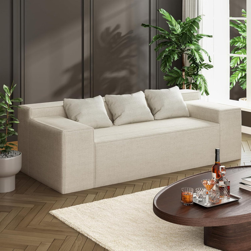 Petit canapé moderne avec causeuse, canapé hybride dans une boîte, aucun assemblage requis, canapé-lit avec 2 coussins, lin résistant aux égratignures, petit canapé pour petit espace, salon, chambre à coucher