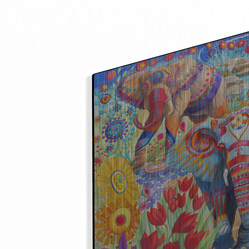 «Elephants In The Garden» par Laura audi sur métal, H 16 po x l 24 po