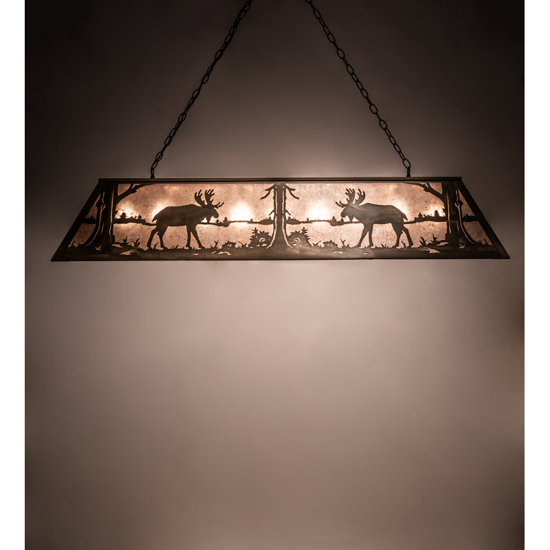 Majestic Moose and Lake 22" Glass Pendant with Antique Copper Accents