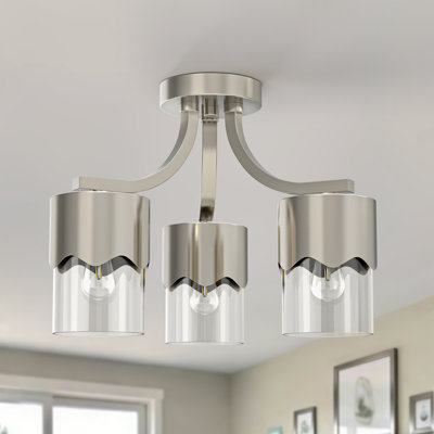 Kailyn 15.75 "- 3 Lights Modern Cluster Brushed Nickel ETL Semi Flush Mount Lighting Fixture For  Hallway/Laundry Room