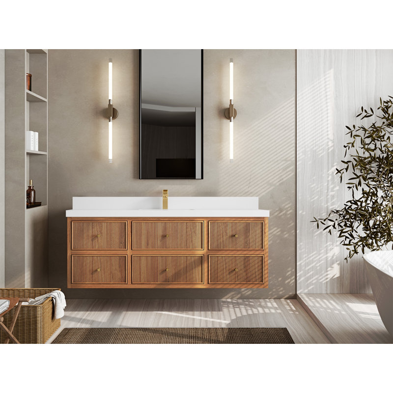 Meuble-lavabo simple 60 po avec comptoir en quartz 60 po, Blanc