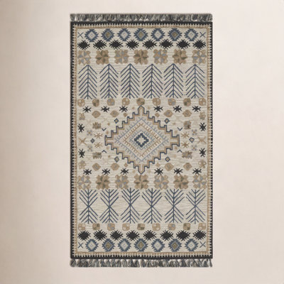 Anine Beige Black Hand-Tufted Wool Rug