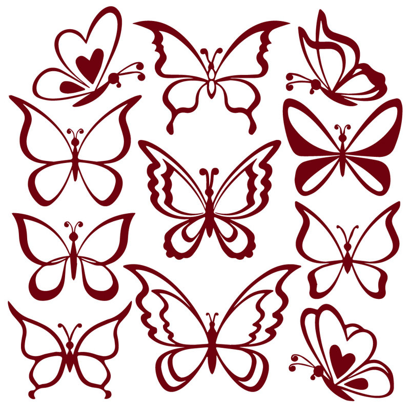 Adhésif décoratif papillon, H 24 po x l 25 po x P 0,01 po, Bourgogne