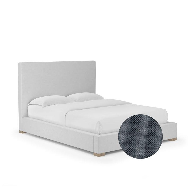 Sloan Upholstered Bed, Twin, Pebble Weave Linen Bluebell, Ebony