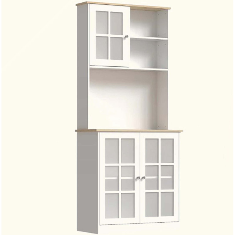 Grande armoire de cuisine de comptoir, armoire de rangement autoportante avec huche, portes en verre et tablettes réglables