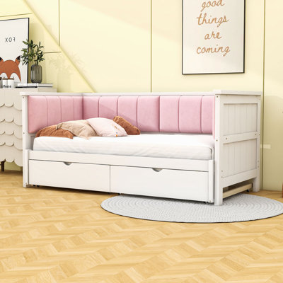 Twin XL to King Size Convertible Daybed with Upholstered Backrest and Drawers