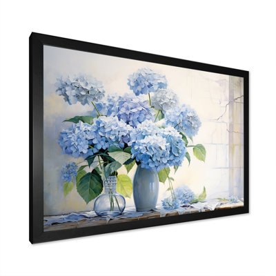 «Blue Hydrangea Farmhouse Still Life - Hydrangea», reproduction d'art sur toile