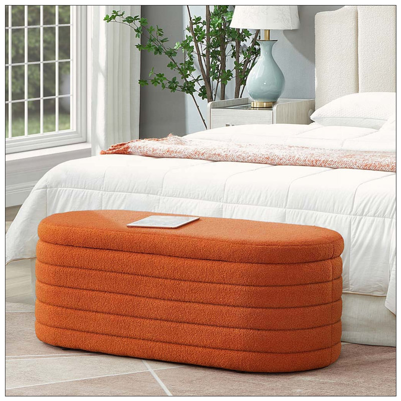 Banc de rangement moderne avec repose-pieds ovale, Orange