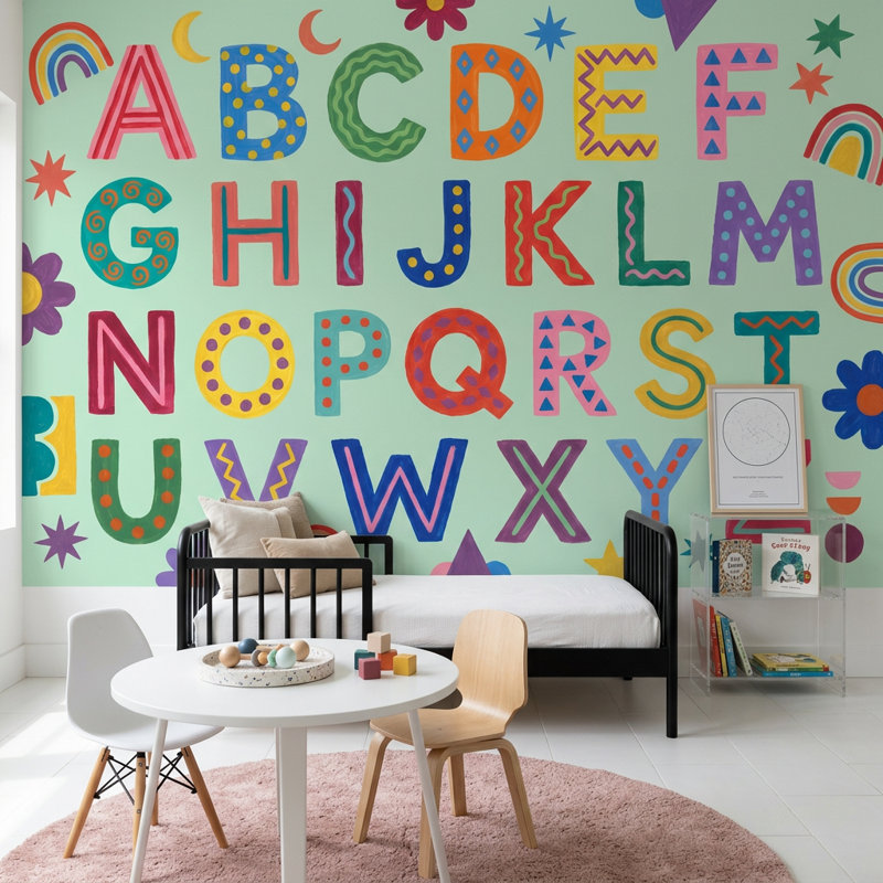Papier peint amovible pour enfants Alphabet, 100 po x 96 po, Peler et coller