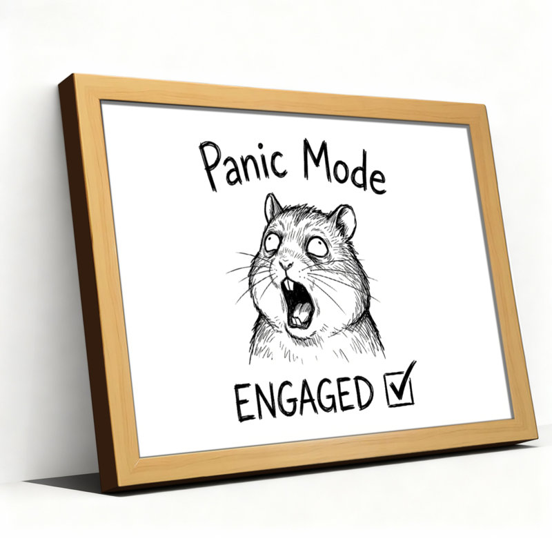 Panic Mode, H 12 po x l 18 po, Noir, Impression encadrée sans passe-partout
