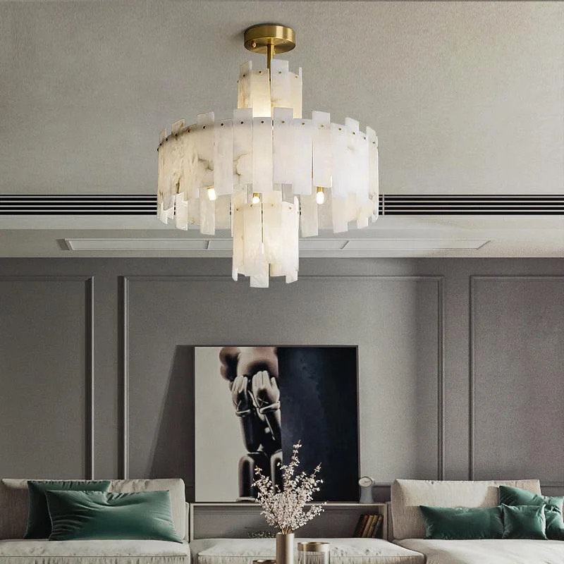 Éclairage de lustre en albâtre à 2 niveaux, 39"