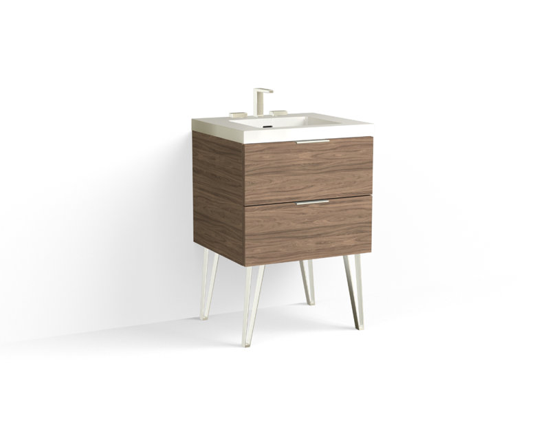 Avila 24" W Freestanding Single Bathroom Vanity with Dawson Leg, Gloss White/8" Widespread, Nocino, Satin Brass