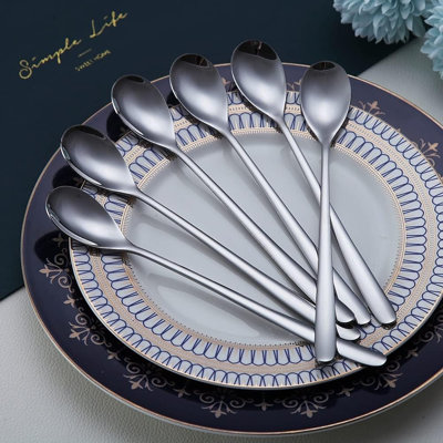 Long Handle Spoon, Coffee Stirrers, Premium Stainless Steel Coffee Spoons, Ice Tea Spoons, Ice Cream Spoon, Cocktail Stirring Spoons, Tea Spoons, Set Of 6 (Silver)
