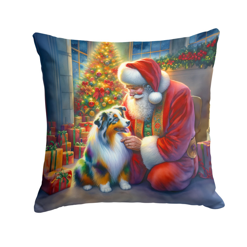 Coussin décoratif Berger australien et père Noël, H 14 po x l 14 po