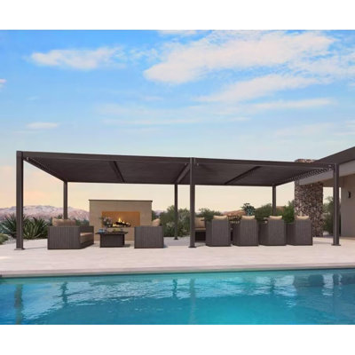 PURPLE LEAF 11' x 28' Louvered Pergola Outdoor Adjustable Louvre Shade Modern Patio Aluminum Pergola with Retractable Roof for Deck Backyard Garden Hardtop Gazebo, Bronze
