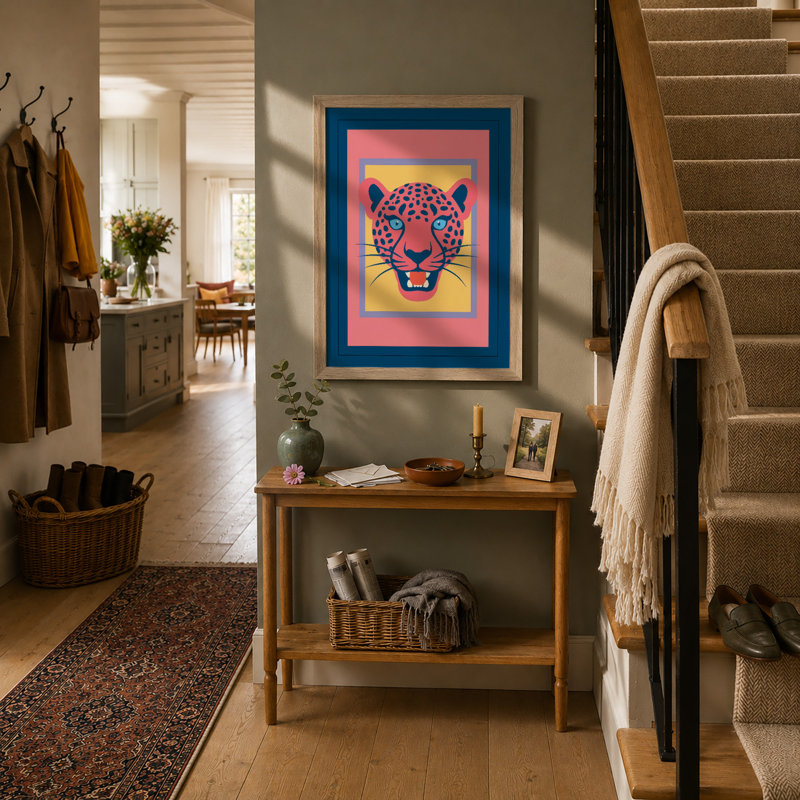 Bold Leopard Pop Art - Framed Print, A2 - 59.4 x 42.0 cm, Oak