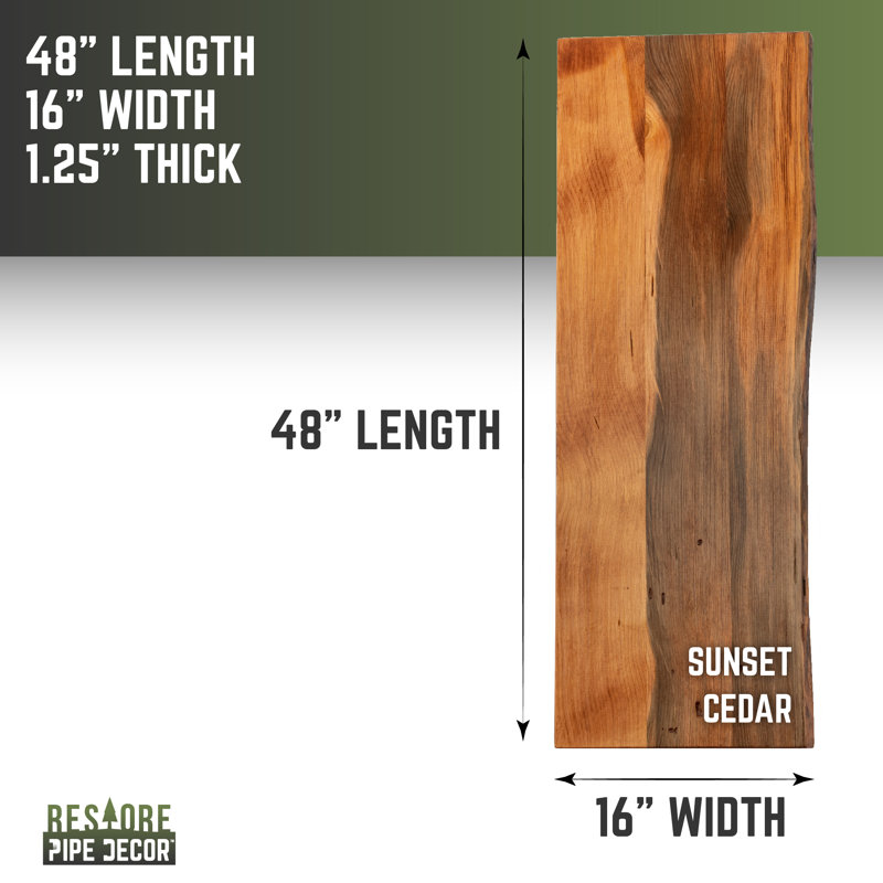 48 In. x 16 In. X 1.25 In. Live Edge Solid Console Table Wood Top, Sunset Cedar
