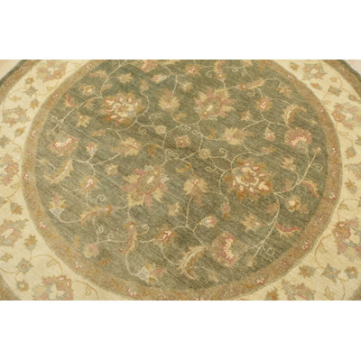 Tapis oriental traditionnel en laine vert noué à la main 6 pi 7 po x 6 pi Ziegler