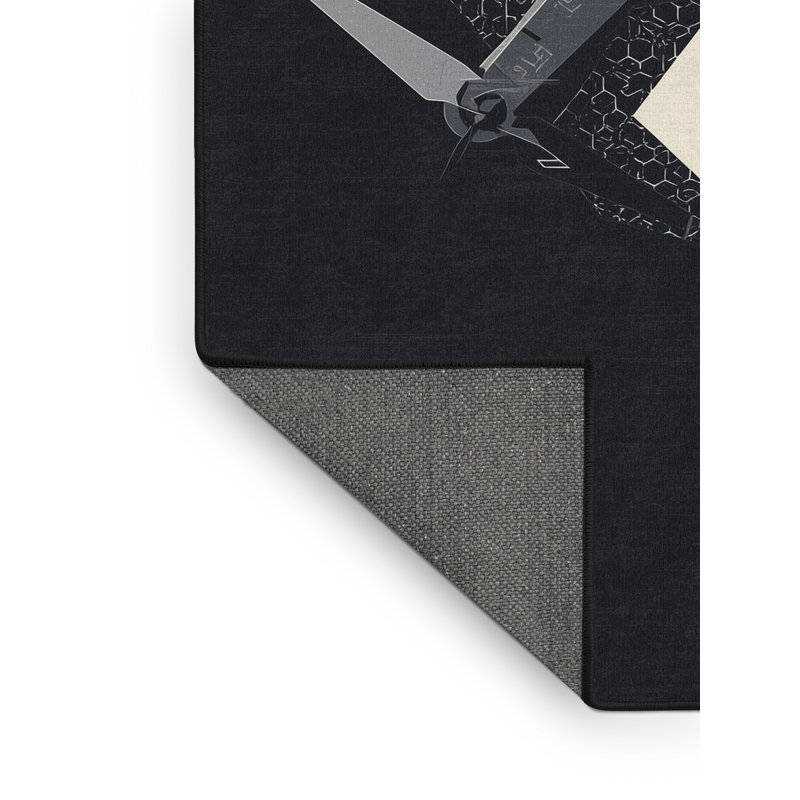 Tapis noir moelleux moelleux et moderne à motif de drones de reconnaissance Edingworth, 5 x 7