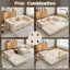 Compression, 2 places, modulaire désossé, lit convertible, sans assemblage, beige, modulaire au sol pour salles de jeux, tissu chenille, petits appartements-1501094618