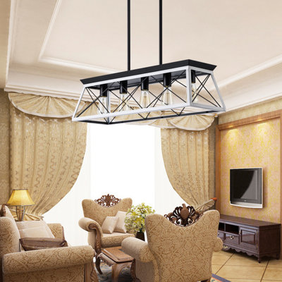 Luminaire suspendu en bois et bois à hauteur réglable de style rustique pour salle à manger à 5 lumières
