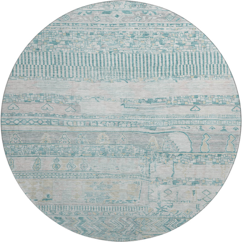 Premium Machine Washable Bitteridge AMF1835 Stripes Rug, Round 8'