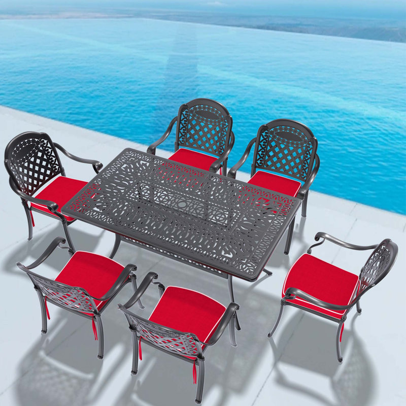 (Coussins de couleurs aléatoires) Ensemble de meubles de patio en aluminium coulé avec coussins, 6