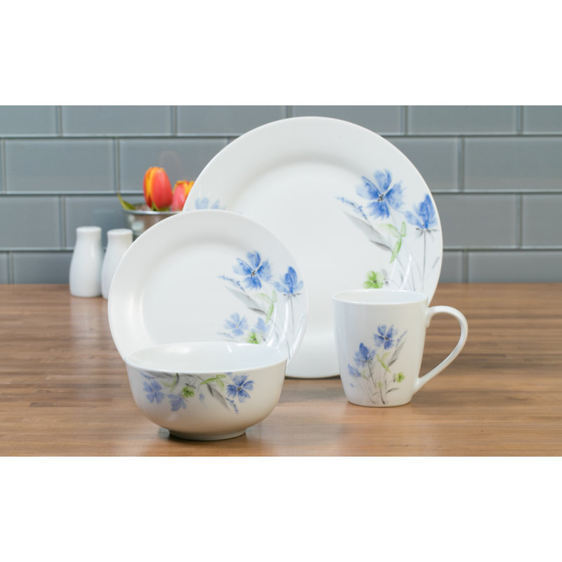 16-Piece White Porcelain Wildflower Dinnerware Set