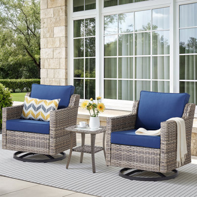 Ensemble de meubles de patio 3 pièces, chaises berçantes pivotantes d'extérieur, ensemble bistro en osier avec chaise berçante