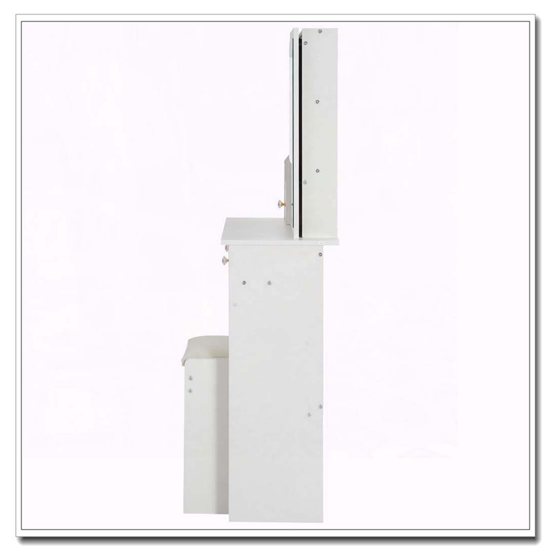 29.2" Small Space Vanity Table with Sliding Mirror, Stool and High Capacity Storage, White