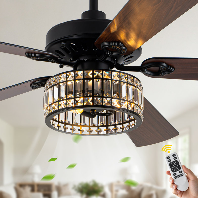Ventilateur de plafond 60 pales en cristal 60 po avec télécommande / APP et trousse d'éclairage inclus, 6 vitesses, moteur à courant continu réversible, minuterie