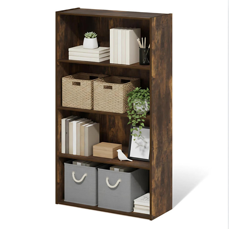 Pasir 4-Tier Open Shelf Amber Pine Display Bookcase Living Room Storage Modern, Amber Pine
