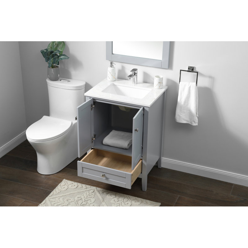 Jadaya 24'' Single Bathroom Vanity with Engineered Marble Top, Gray
