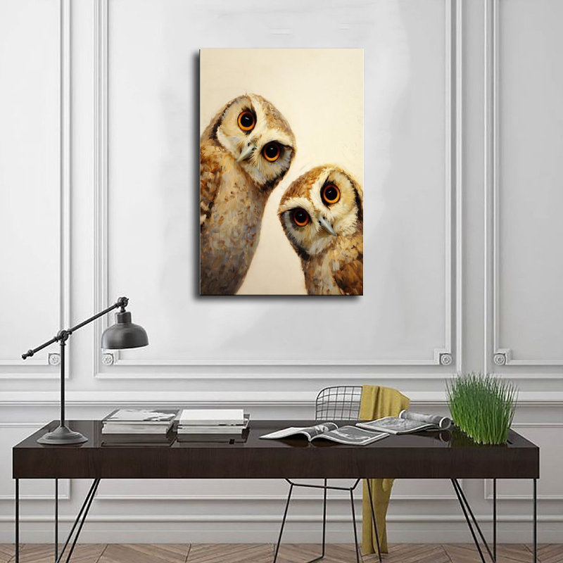Reproduction d'art sur toile, "Deux chouettes aux yeux orange", affiche rétro, 16x24in
