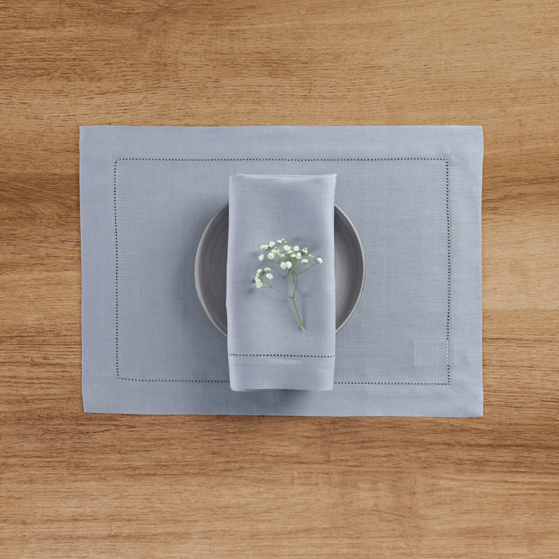 100% Pure Linen Hemstitch Dinner Napkins - Classic Hemstitch, Dusty Blue