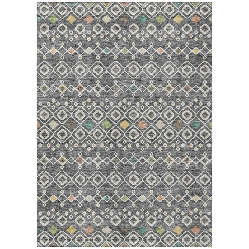Tapis extérieur lavable à motif géométrique ivoire et doré 3 pi x 5 pi