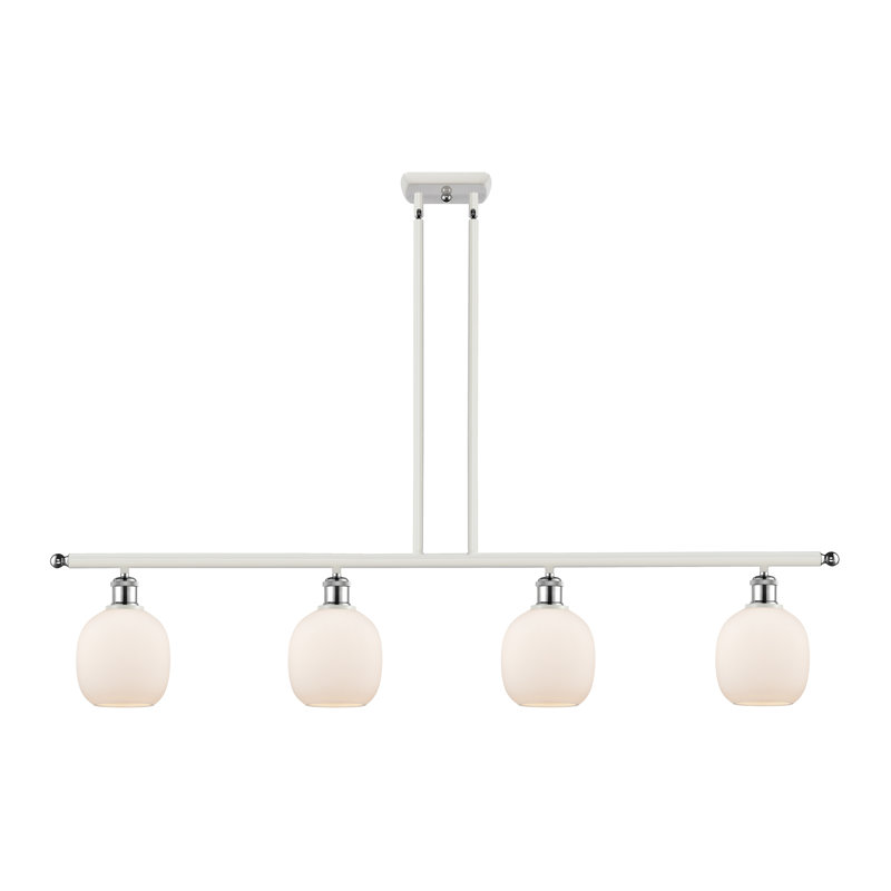 Luminaire suspendu linéaire à 4 lumières pour îlot de cuisine Carlucci, Ampoule non incluse, Blanc mat, Blanc et chrome poli