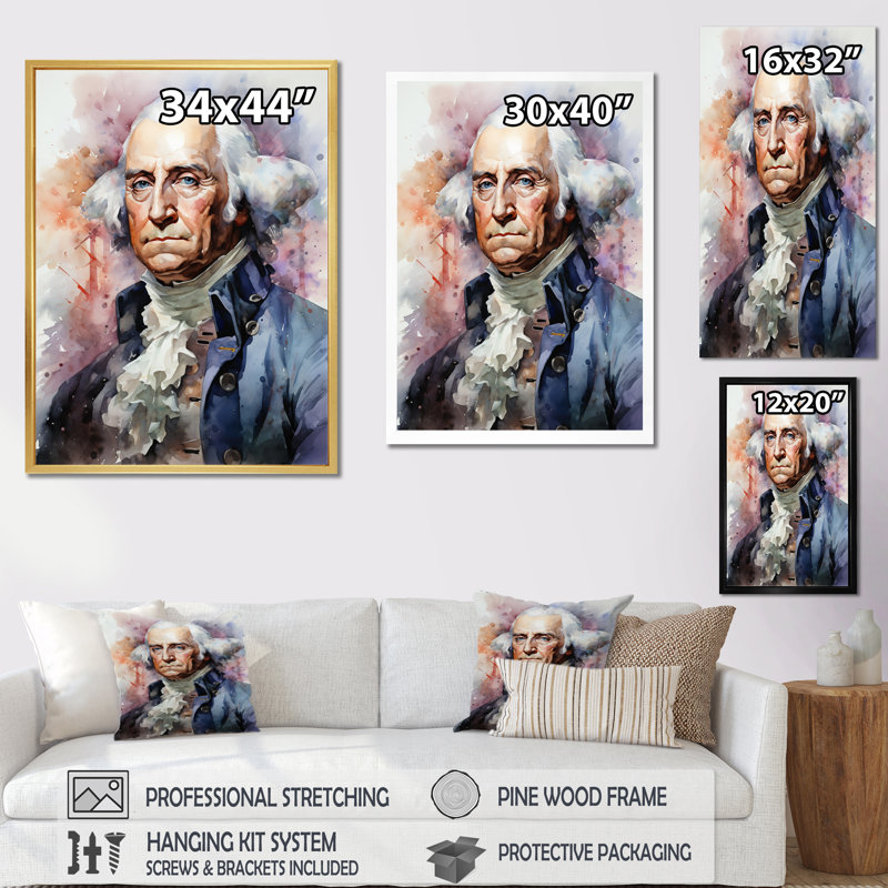 Portrait de George Washington - président / art mural politique, salon, H 32 po x l 16 po x P 1 po, Cadre flottant noir