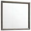 Chambre à coucher simple 5 pièces en chêne gris avec placage tridimensionnel, attrait anglais et moderne, lit, table de chevet, commode, miroir, commode transitionnelle avec construction, visuel,
