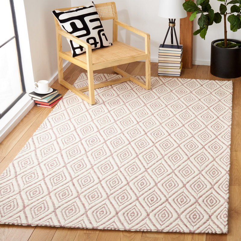 Karaline Hand Woven Wool And Cotton With Latex Geometric Rug, Rectangle 5' x 8'